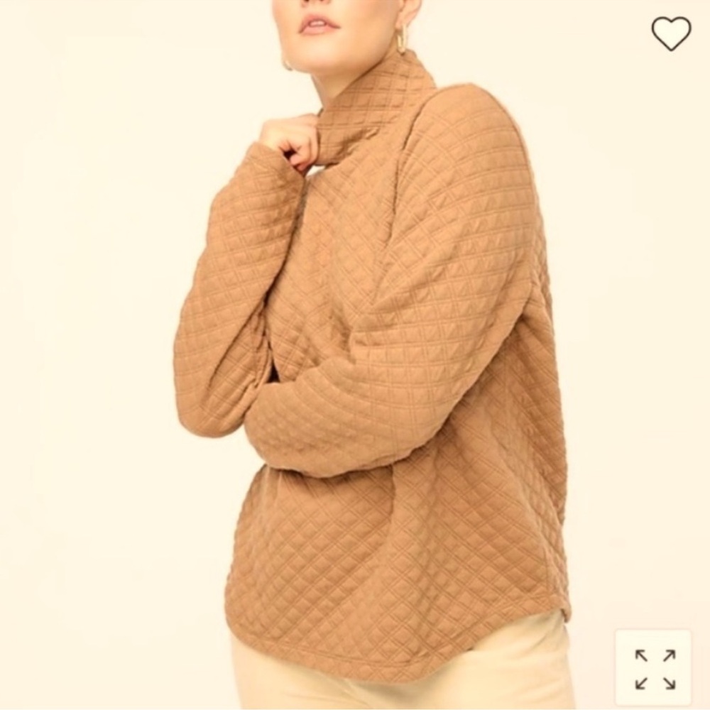 EUC J.Crew Quilted Mockneck Pullover Small Camel Tan Textured Cozy Sweater - Picture 2 of 13